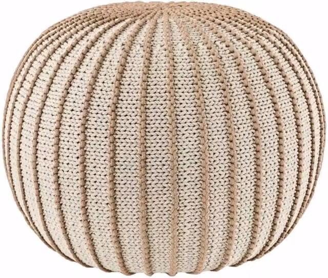 Zuri House Ziggy Knitted Pouffe in Beige Cotton Cord – 1
