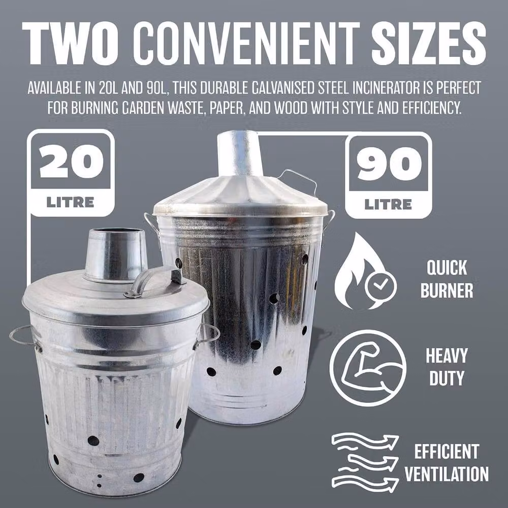 BARGAINS-GALORE 60l Medium Galvanised Metal Garden Waste Incinerator in Metallic Silver – 4