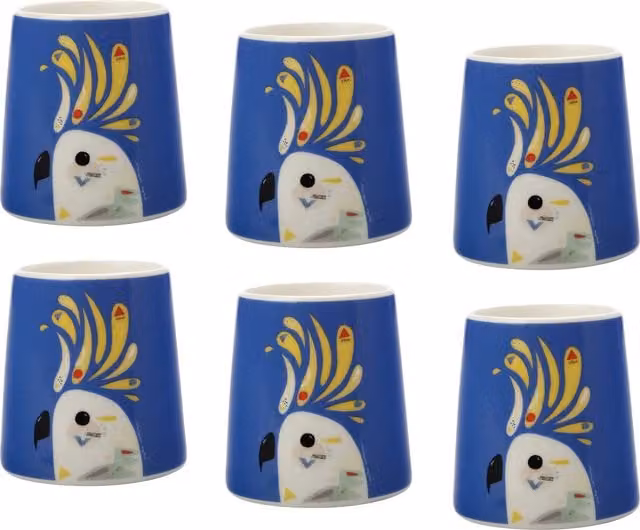 Maxwell & Williams Pete Cromer Cockatoo Porcelain Egg Cups, Set of 6, Blue and Yellow