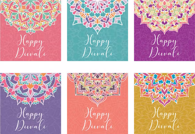 Peacock Supplies Diwali Bright Mandala Greeting Cards in Pink