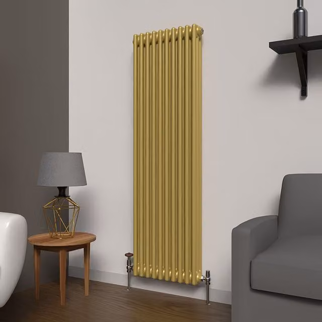 Lux Heat Vertical 3-Column Steel Radiator in Metallic Gold, H: 150 cm x W: 47 cm