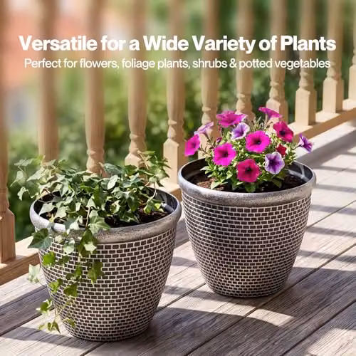 Toque 2-Pack Plastic Round Garden Planters with Drainage, Black and Grey, Diameter: 36 cm – 9