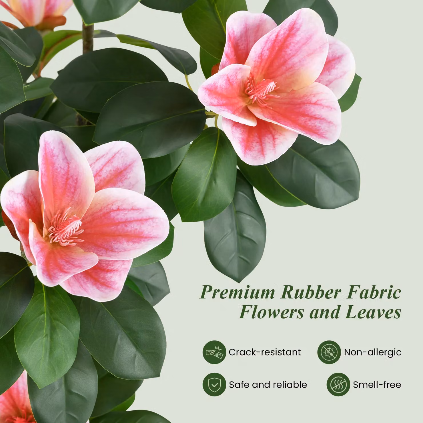 Costway Artificial Magnolia Tree in Green and Pink with Concrete Nursery Pot, Height: 100 cm – 4
