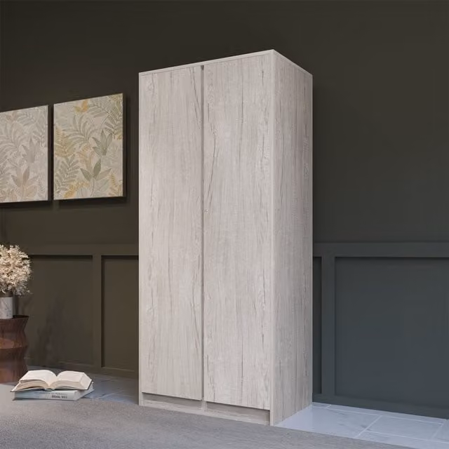 Seconique Modern 2 Door Wardrobe with Internal Shelves and Hanging Rod in White and Grey
