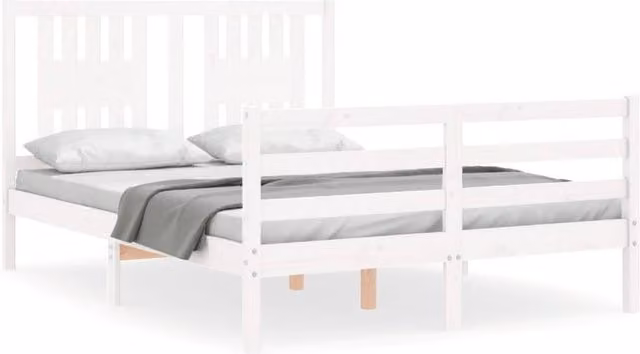 Berkfield Home Solid Wood Bed Frame with Headboard in White, W/D/H: 140 x 200 cm
