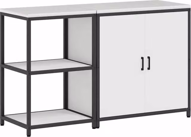 Berkfield Home 2-Piece Metal Storage Unit Set with Hinged Doors and Open Shelves in Matt White – 1