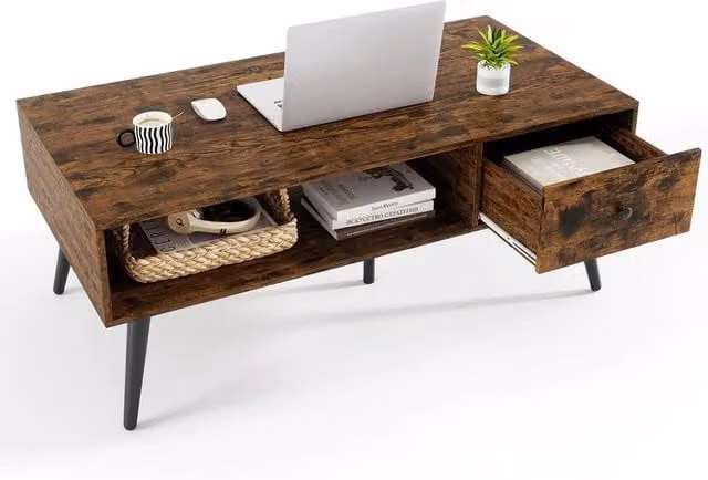 Kelvenix Industrial Brown Wooden and Metal Rectangular TV Stand – 1
