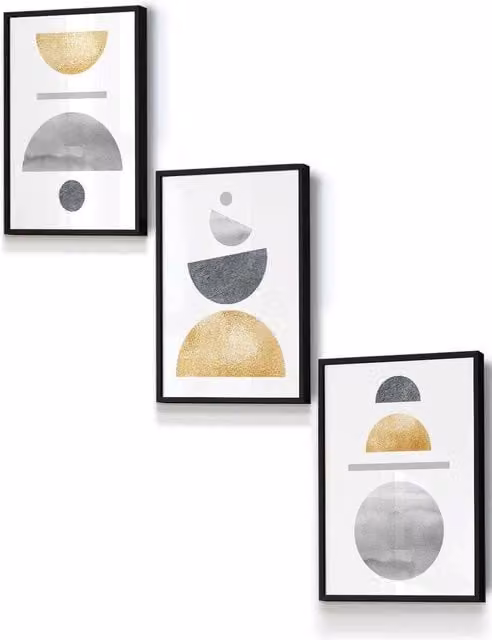 ARTZE Mid Century Abstract Geometric Framed Wall Art in Yellow, Grey and Black, W: 33 cm, H: 45 cm, D: 0.2 cm