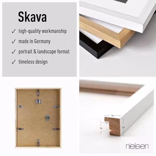 Nielsen Design Skava A4 Wooden Picture Frame in White with Glass Front and 15 x 20 cm Mount – 2