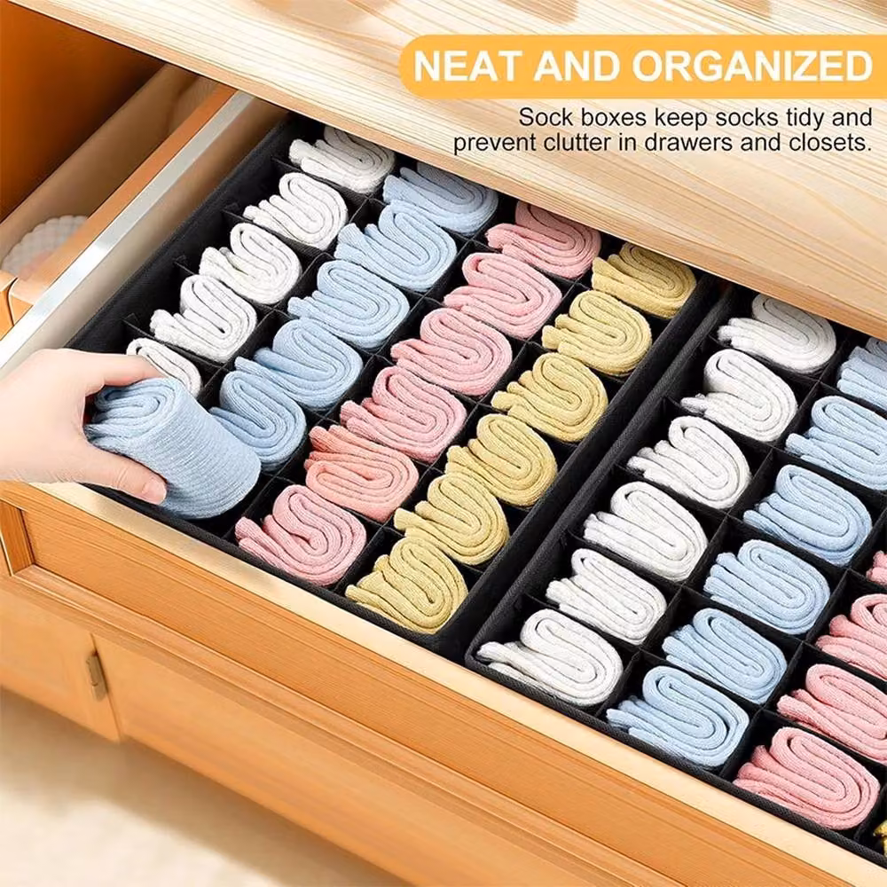 SPETLEK 2-Piece Black Fabric Drawer Organiser for Underwear and Socks, Large – 2
