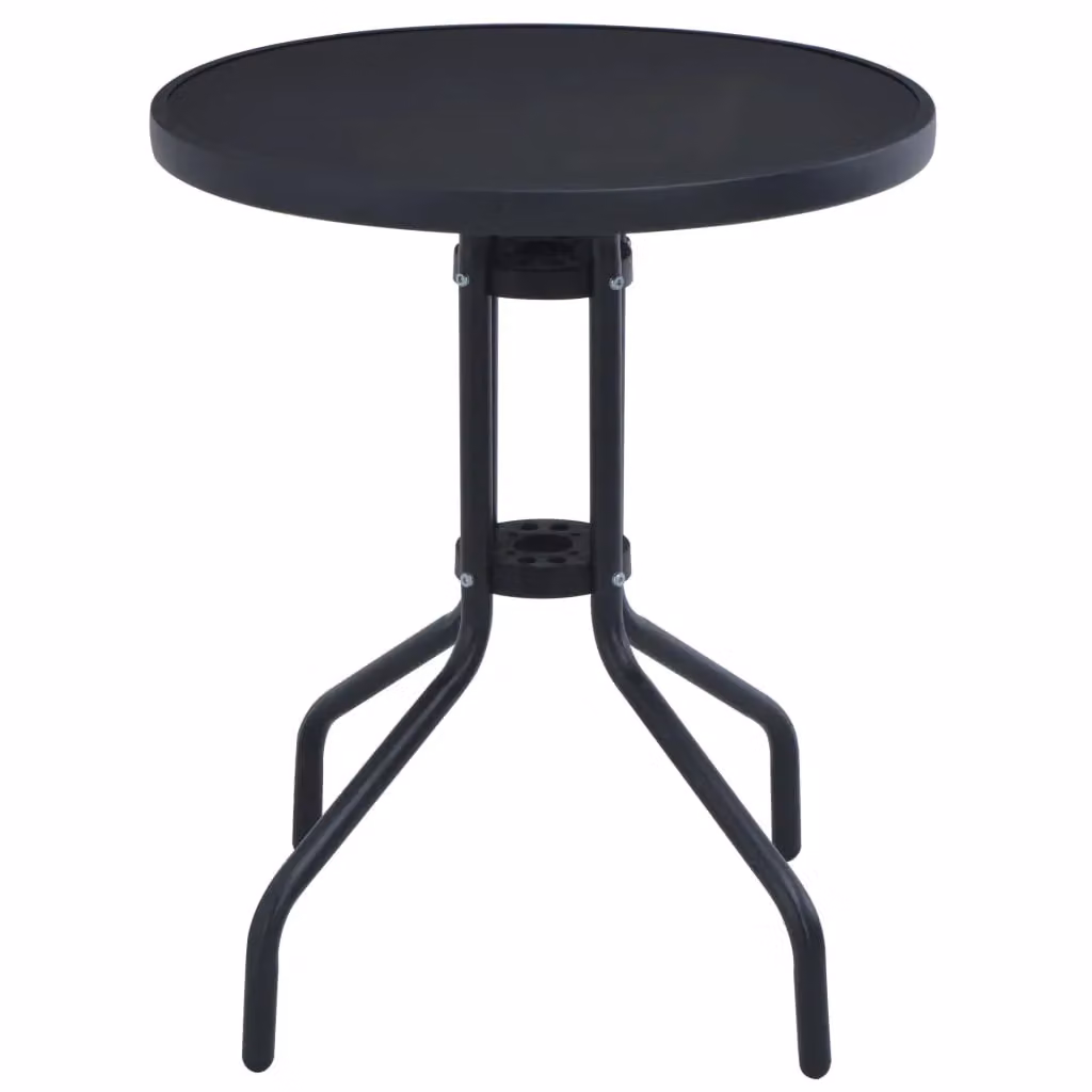 Berkfield Home Round Garden Table in Black Matt Powder Coated Steel and Glass, Diameter: 80 cm – 1