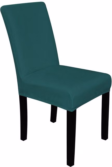 Neel Blue Velvet High-Back Dining Chair Covers in Turquoise Stretchable Spandex – 1