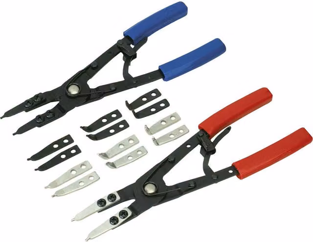 Loops Multicolour Circlip Pliers Set with Interchangeable Internal and External Tips and PVC Grip, 265mm