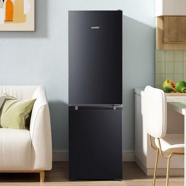 Living Star Black Freestanding Bottom Freezer Fridge with Low Frost and LED Interior Light