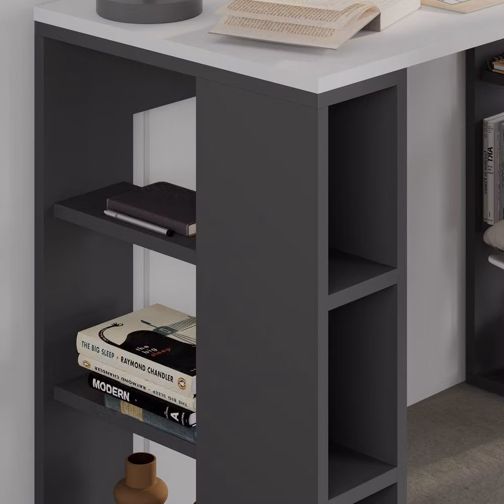 Decortie Colmar Modern Writing Desk with Integrated Open Shelves in Grey, 3 Pack – 3
