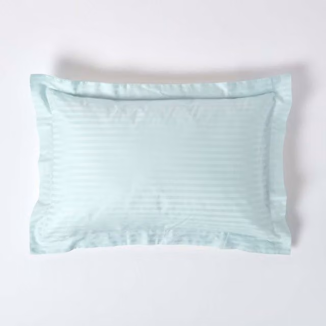 Homescapes Blue Egyptian Cotton Satin Stripe Oxford Pillowcase, 330 Thread Count