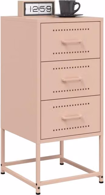 Berkfield Home Set of 2 Durable Metal Bedside Cabinets in Pink, W/D/H: 36 x 39 x 78 cm