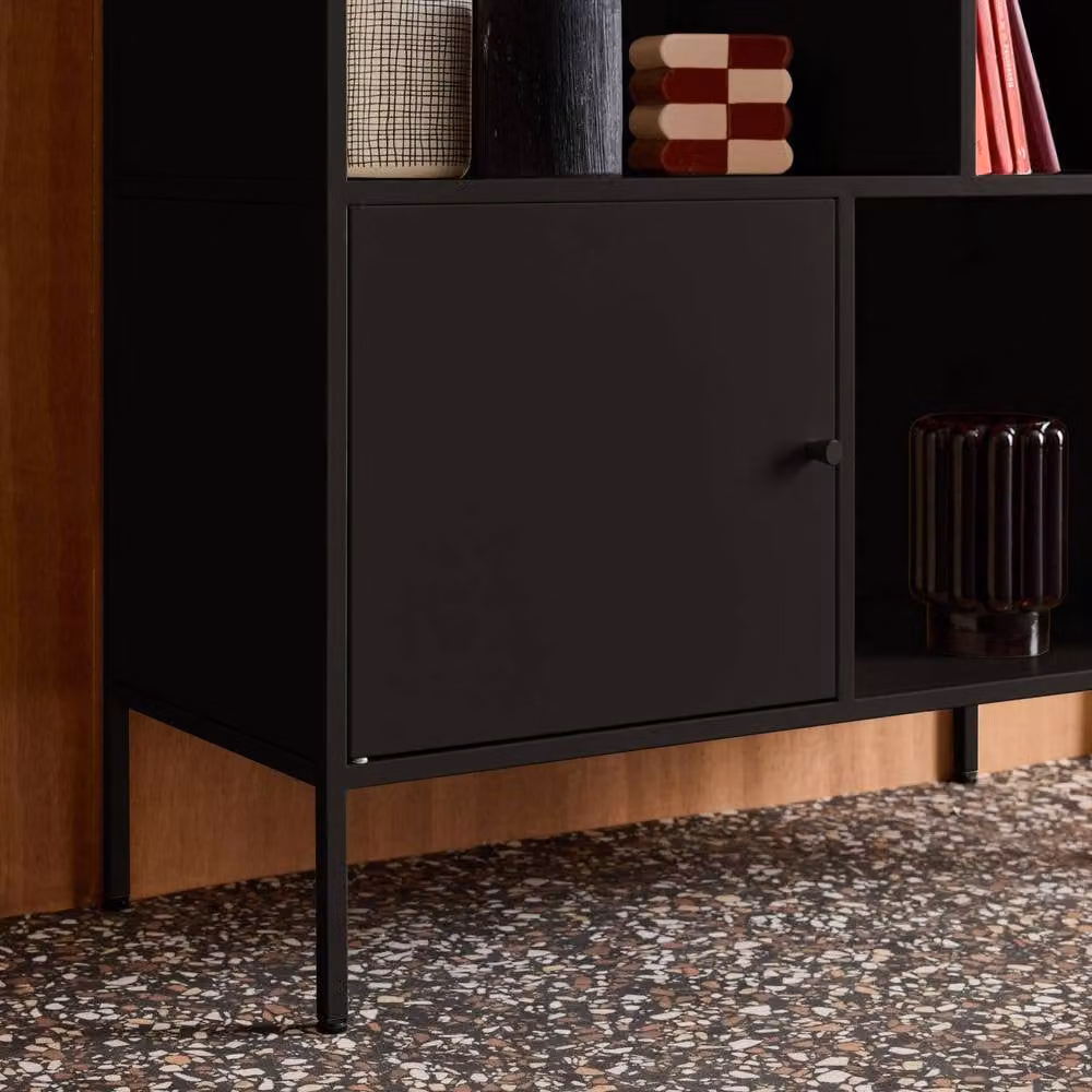 sweeek Industrial Metal Storage Cabinet in Matt Black with 6 Compartments, H 125.0 x W 80.0 x D 22.0 cm – 3