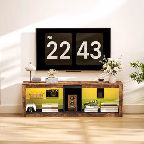 HOMCOM TV Stand Cabinet with LED Lights for TVs up to 65 inches, Rustic Brown, W/D/H: 140 x 35 x 47 cm – 6