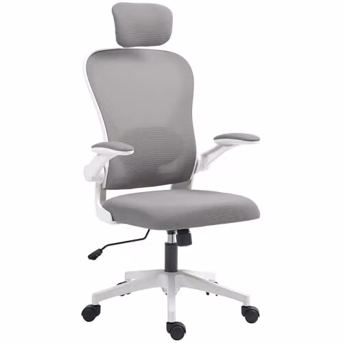 HOMCOM Executive Mesh Office Chair with Headrest and Armrests in Grey