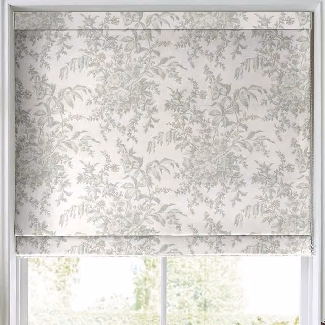 Laura Ashley Picardie Made to Measure Blackout Roman Blind in Fennel Floral Green and Beige