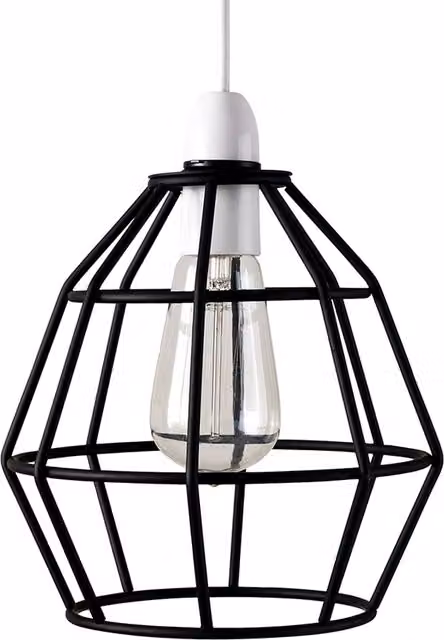 ValueLights Industrial Matt Black Metal Basket Cage Pendant Ceiling Light Shade, Black