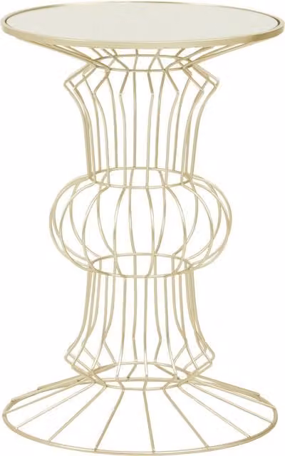 Orsina Round Side Table with Gold Metal Frame and Glossy Glass Top, W/D/H: 38 x 38 x 55 cm