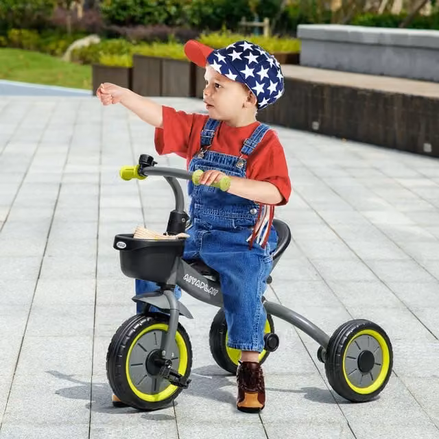 AIYAPLAY Toddler Tricycle with Adjustable Bell and Basket, Black