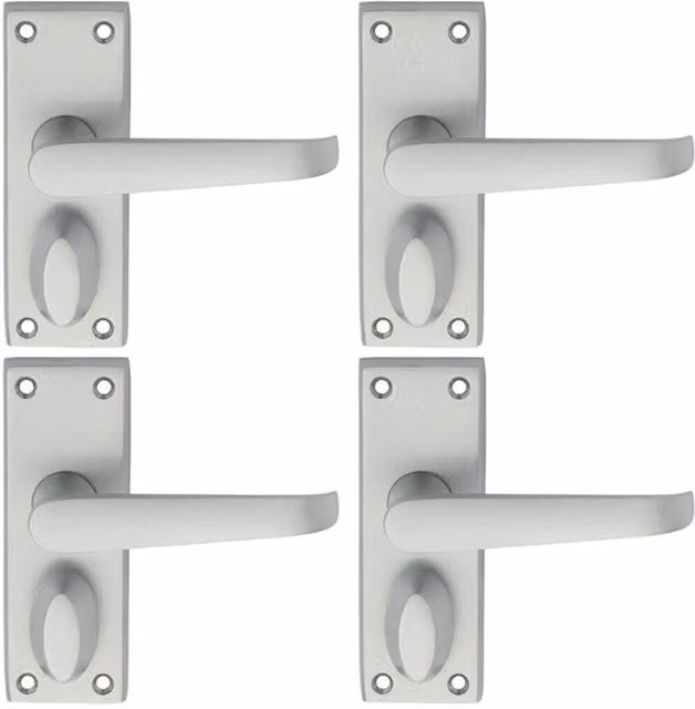 Loops 4 Pairs of Straight Handle on Short Privacy Backplate in Satin Chrome, 118 x 42 mm