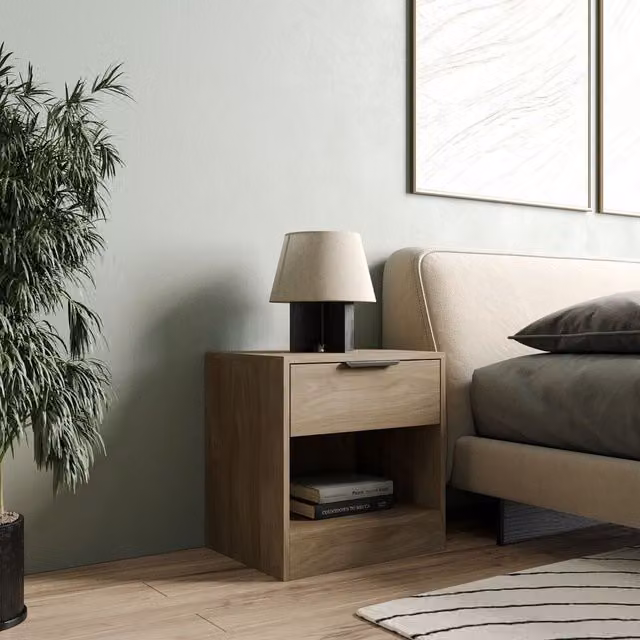 URBNLIVING Oak Bedside Cabinet with Shelf, W/D/H: 46.5 x 35 x 45 cm