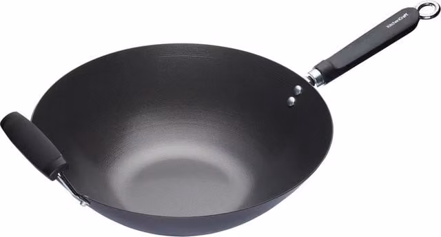 KitchenCraft Non-Stick Carbon Steel Wok in Black or Grey, Diameter: 35.5 cm – 1