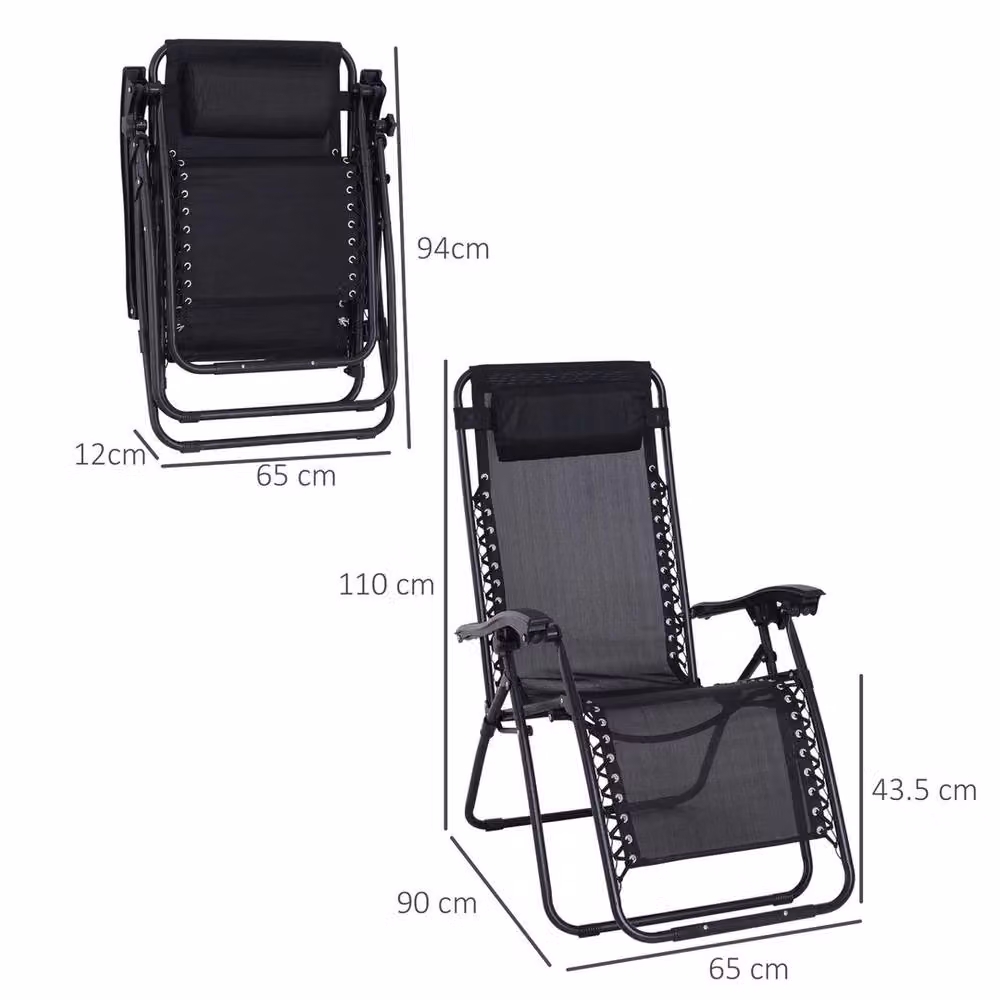 EONLION Zero Gravity Reclining Lounger Chair in Black with Adjustable Headrest and Armrests – 2