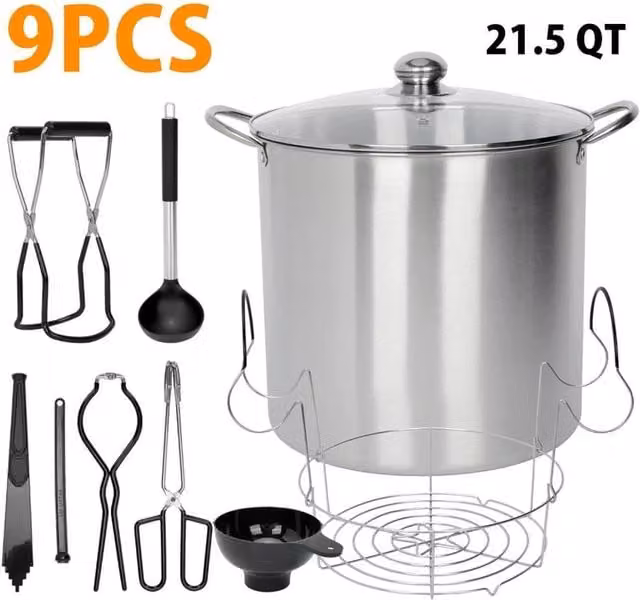 NESTLUNE 9-Piece Large Stainless Steel Canning Supplies Starter Kit in Silver