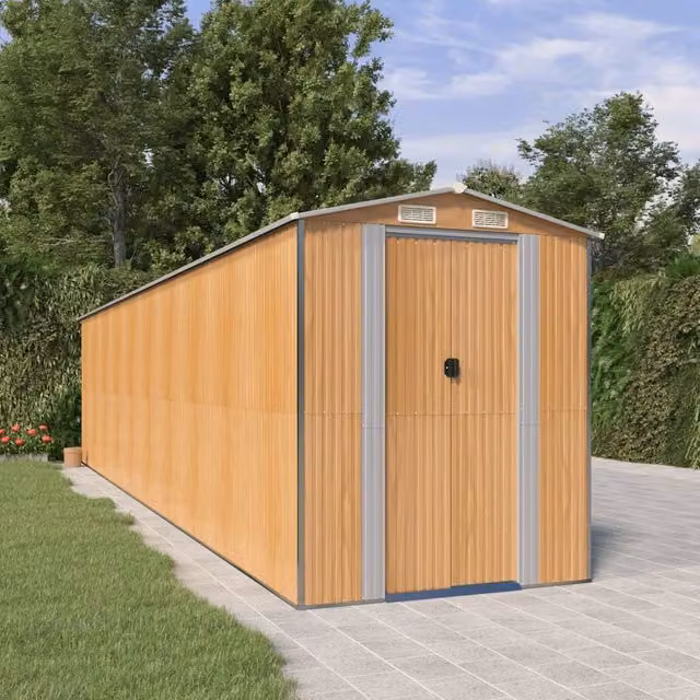 Berkfield Home Garden Shed in Light Brown, Galvanised Steel with Sliding Doors and Side Vent, W/D/H: 192 x 855 x 223 cm – 1