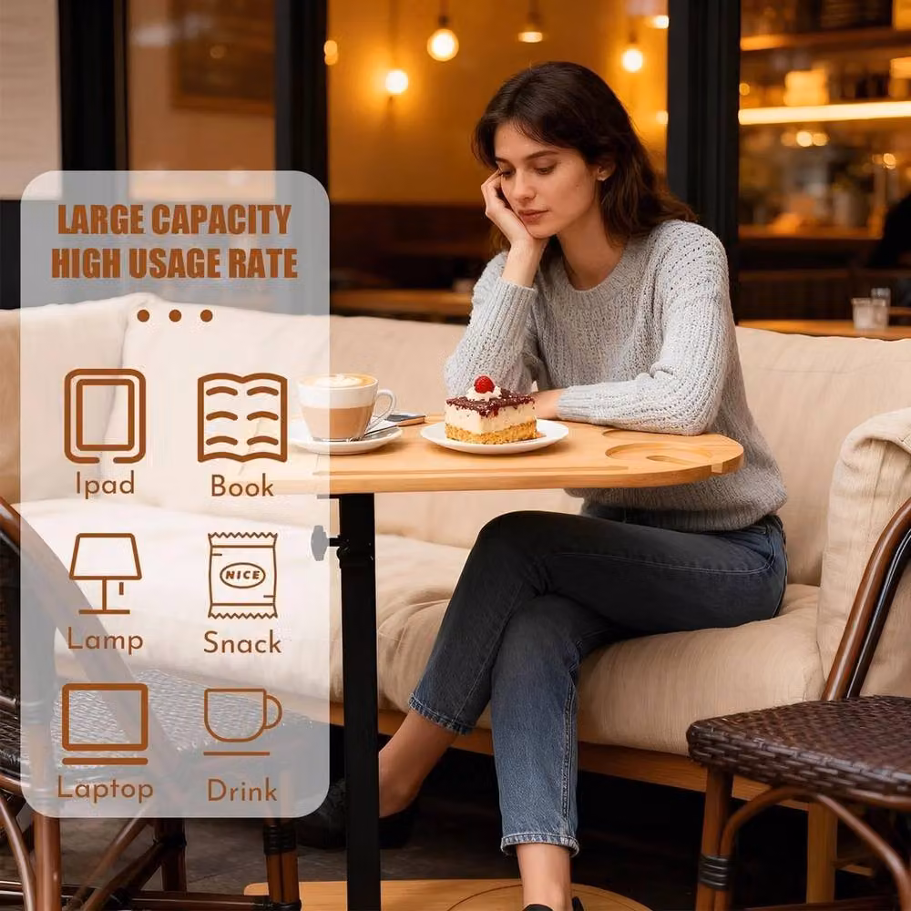 FORGEVIO Adjustable 360 Degree Rotating Wood Sofa Tray Table in Brown – 4