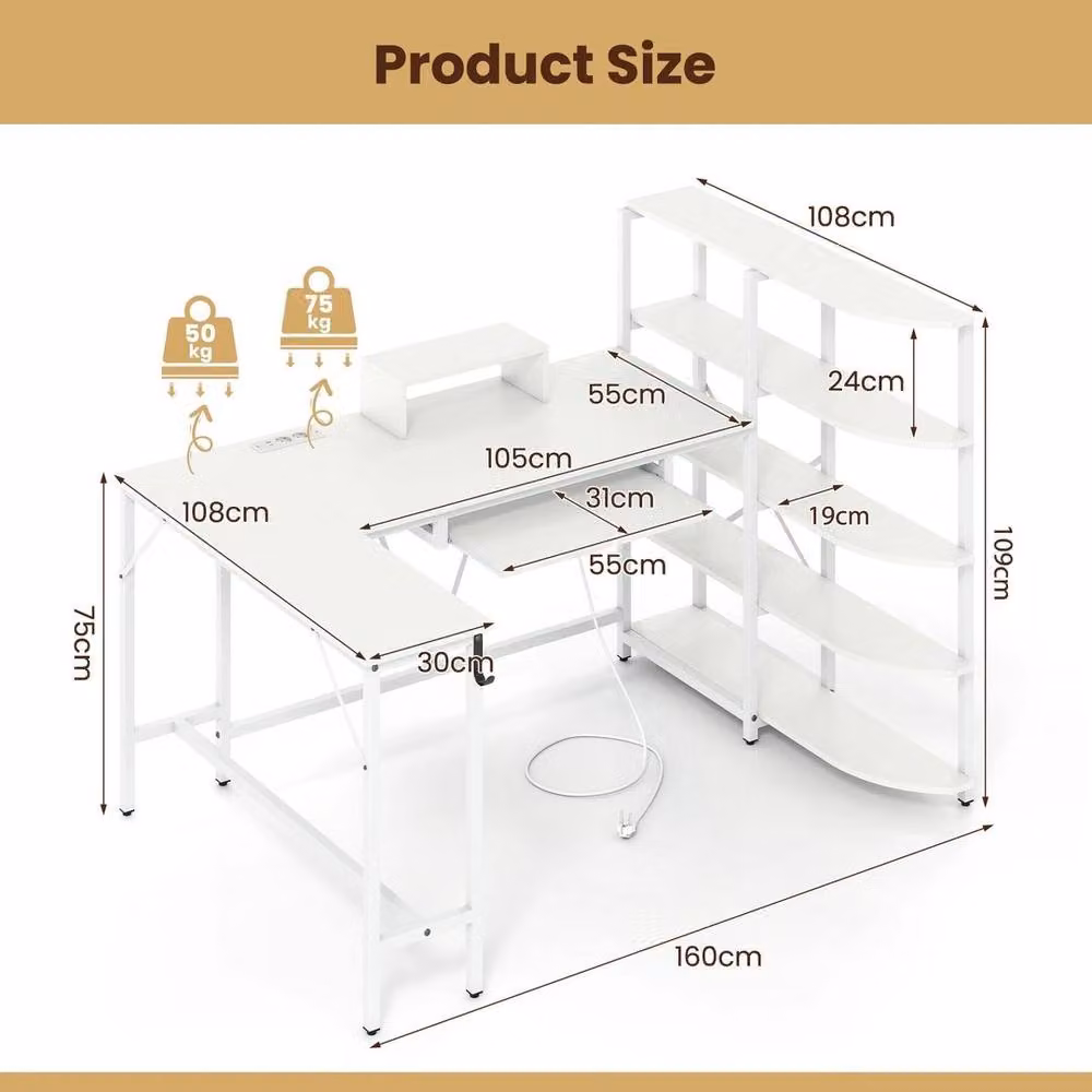SPETLEK L-Shaped Corner Computer Desk for Home Office in White – 2