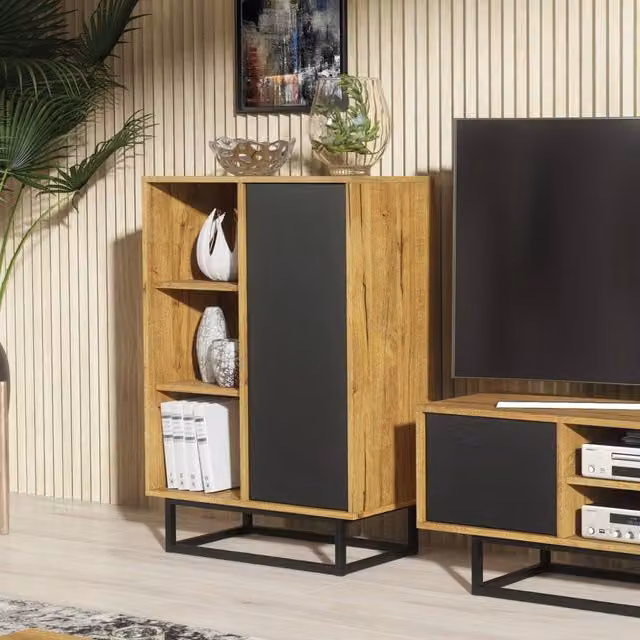 Mex Furniture LTD Elysian Loft Sideboard in Dark Brown and Black with Dark Oak Finish