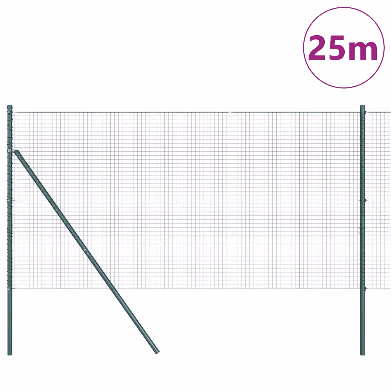 Berkfield Home Green Steel Welded Wire Fence with 13 Posts, W: 25 m, H: 1.4 m – 2