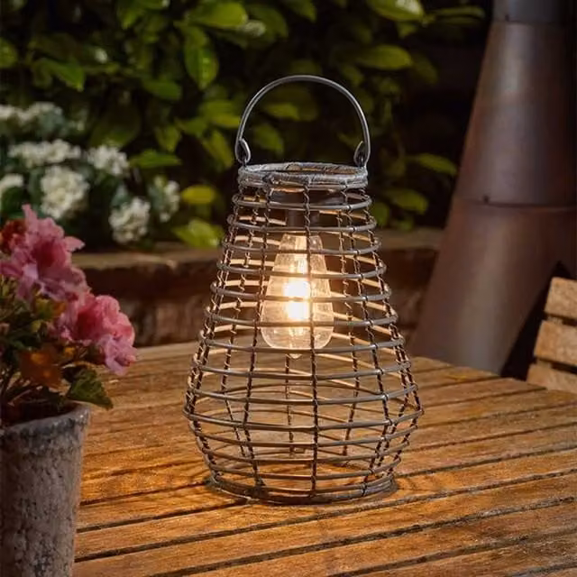 Garden Mile Solar LED Rattan Lantern Light in Grey