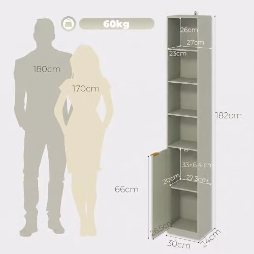 HOMCOM 6-Tier Modern Tall Bookcase and Storage Cabinet in Green and Gold, H 182 x W 30 x D 24 cm – 3
