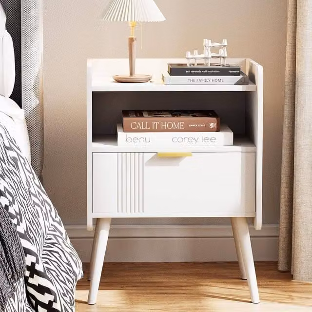 Huhote Stylish 2 Tier Bedside Table with Drawers in White – 1