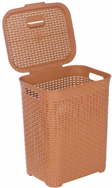 VOGREX 45L Beige and Brown Plastic Rattan Laundry Bin with Handles