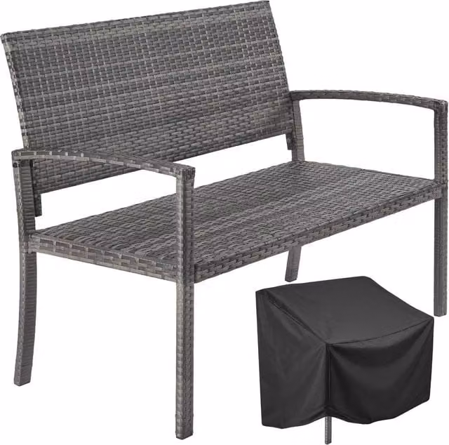 tectake Murat 2-Seater Rattan Garden Bench in Grey