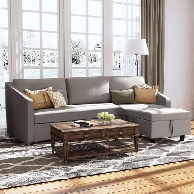 Livingandhome 3-Seater Grey Fabric Sofa Bed with Pull Out Drawer and Sleeping Function