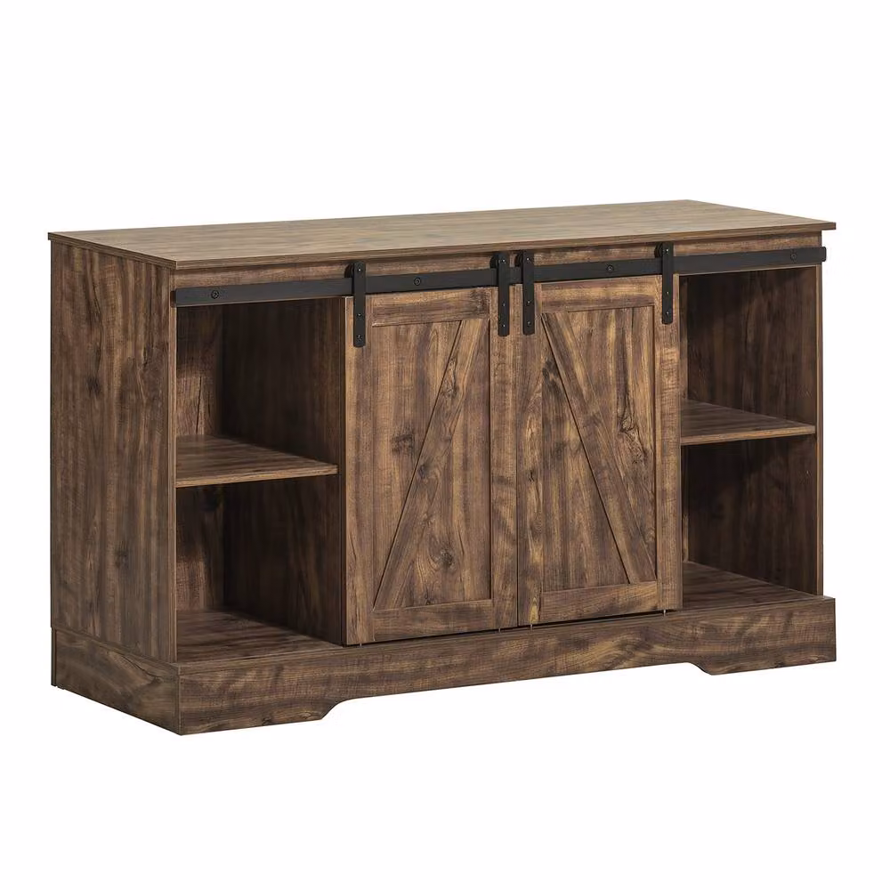 SoBuy Multifunctional Rustic Credenza with Sliding Barn Doors in Brown, W/D/H: 120 x 70 x 70 cm – 2