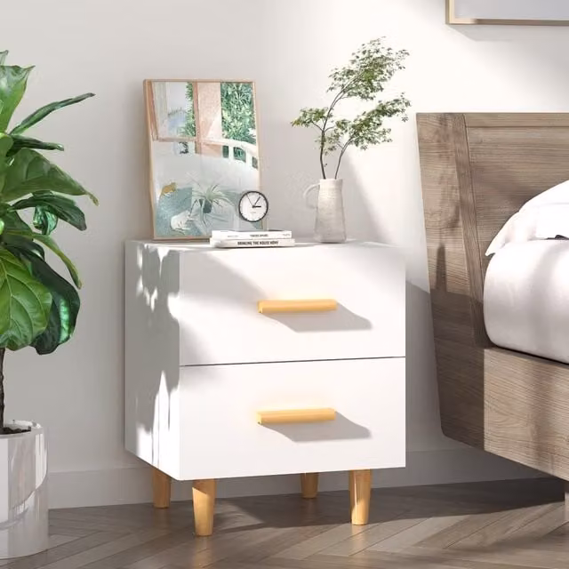 Berkfield Home Scandinavian Style Bedside Cabinet in White, W/D/H: 40 x 35 x 47.5 cm – 1