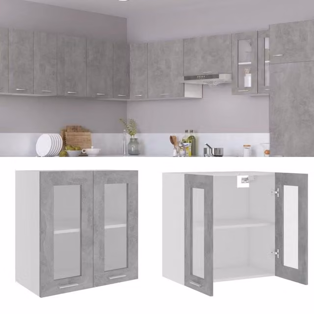 Berkfield Home Modern Wall Mounted Glass Cabinet in Grey with Glass Doors, W/D/H: 60 x 31 x 60 cm