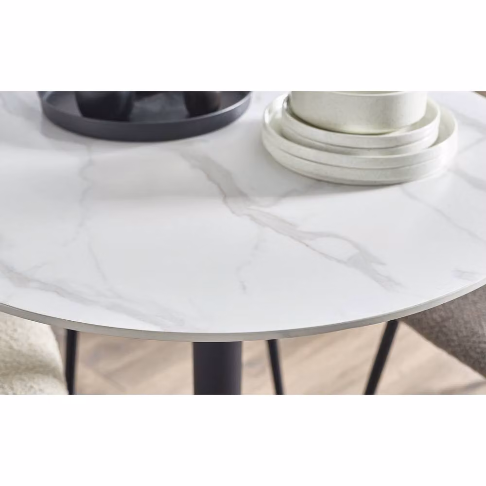 Cheshire Premium Lucerne Round Dining Table in White and Multicolour Marble, Diameter: 80 cm – 3