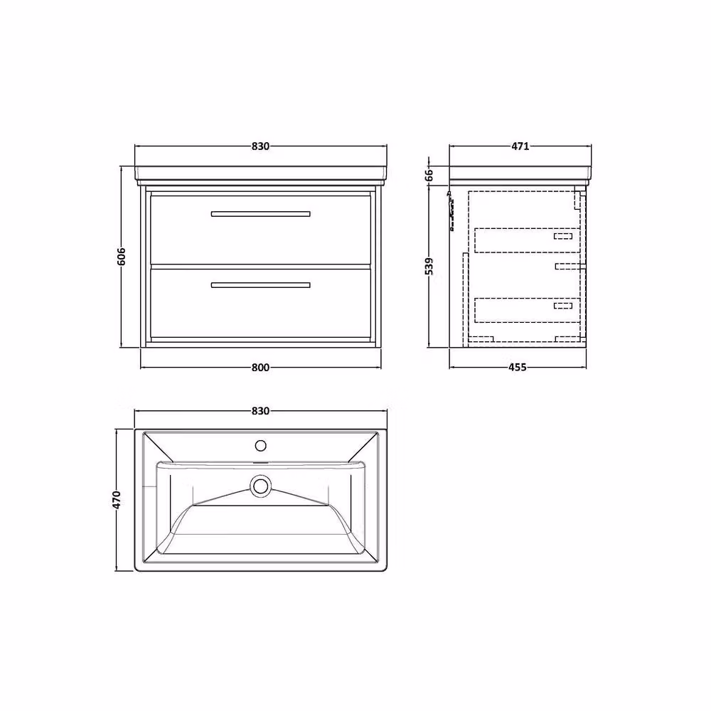 Balterley Longnor 2 Drawer Wall Hung Vanity Basin Unit, Light Oak Brown, Width: 80 cm – 2