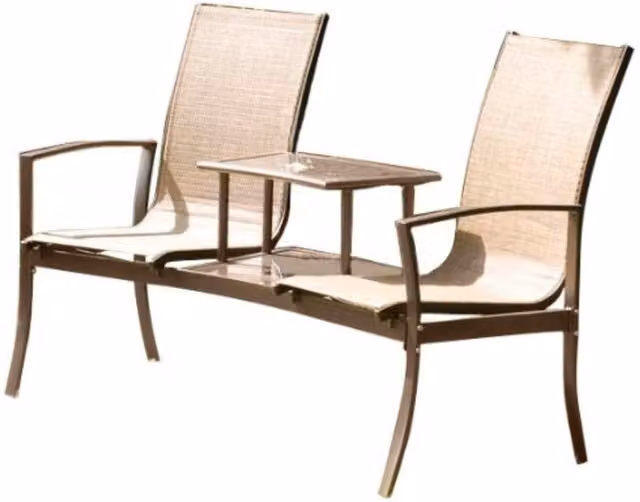 Suntime Havana Modern Metal Duo Loveseat Garden Bench in Bronze and Brown